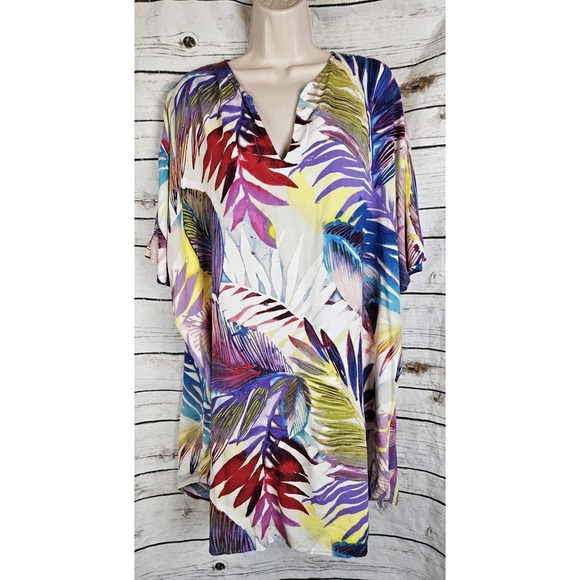 Jams World Tops - Jams World Floral 100% Rayon Tropical Hawaiian Tunic Dress Large Womens